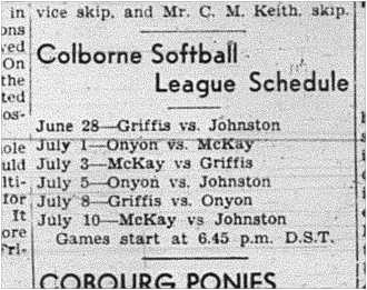 1940-06-27 Softball -Colborne League Schedule