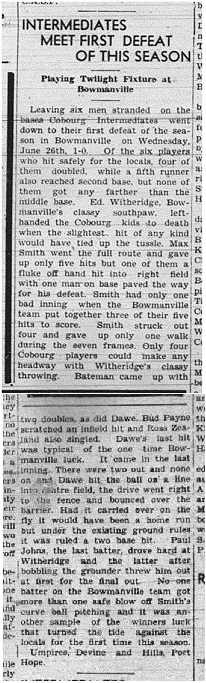 1940-07-04 Baseball -Intermediates vs Bowmanville