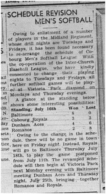 1940-07-18 Softball -Mens League Schedule revision