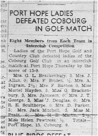 1940-07-25 Golf -Cobourg Ladies vs PH