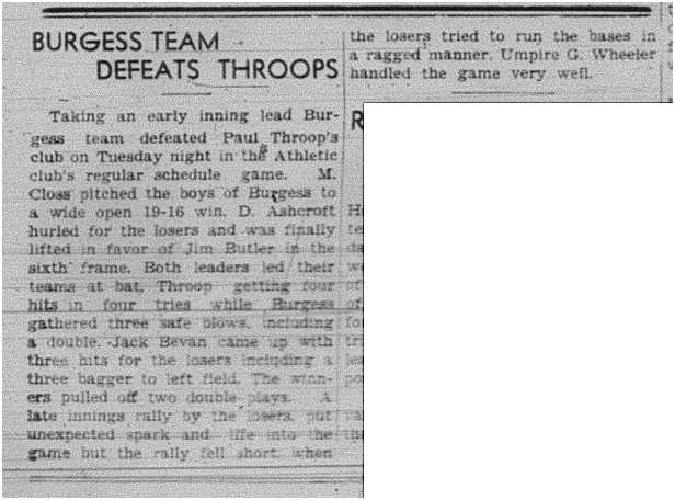 1940-08-01 Baseball -Athletic Club Burgess vs Throops