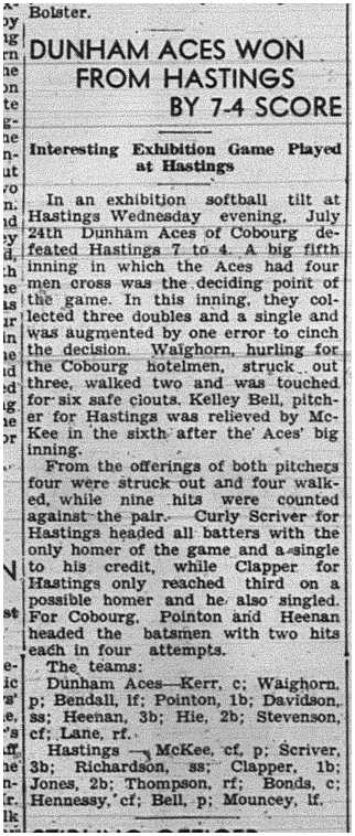1940-08-01 Softball -Exhibition Dunham vs Hastings