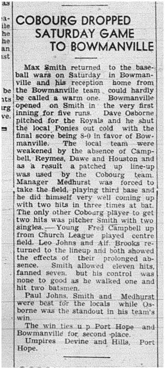 1940-08-15 Baseball -Intermediates vs Bowmanville