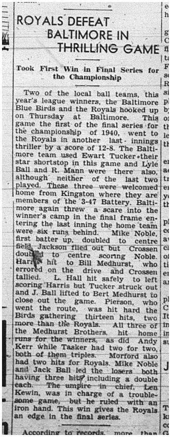 1940-08-22 Softball -Mens League Playoff Royals vs Baltimore Game 1
