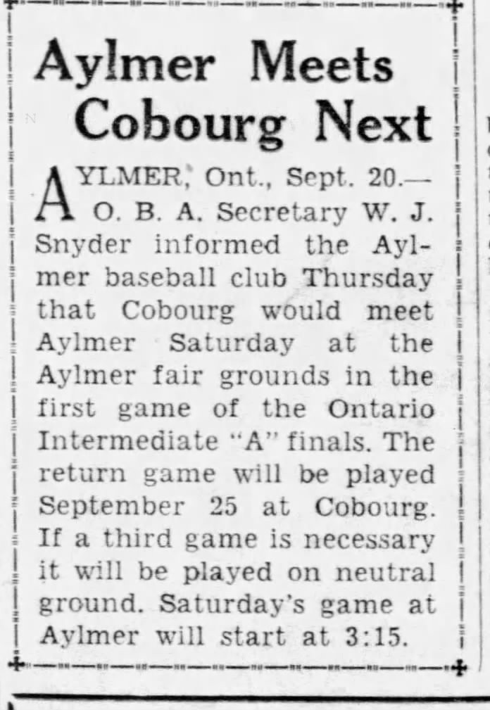 1940-09-20 Baseball -Cobourg vs Aylmer OBA -Windsor Star
