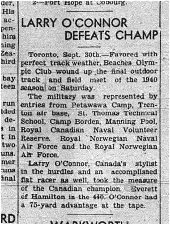 1940-10-03 Track & Field -O'Connor wins at Beaches Olympic Club Meet