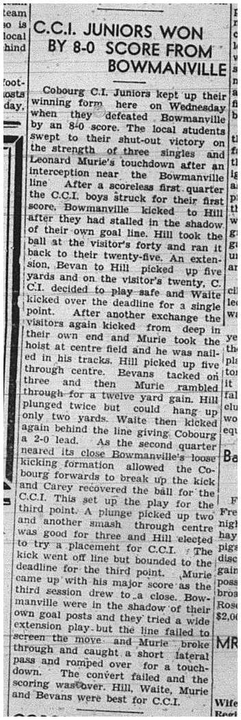 1940-10-24 School -CCI Football Juniors vs Bowmanville
