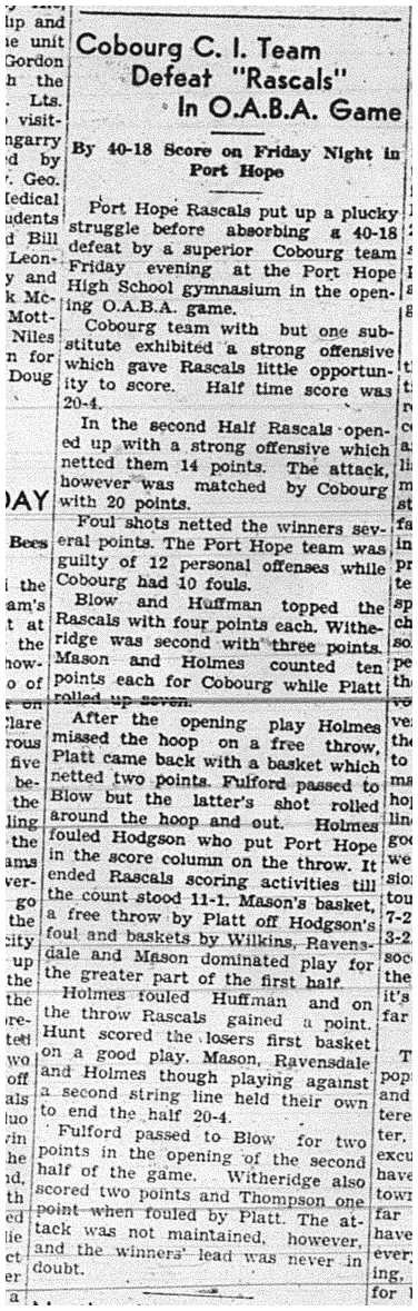 1941-01-09 Basketball -Cobourg vs PH OABA