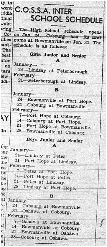 1941-01-16 School -COSSA Basketball Schedule