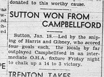 1941-01-23 Hockey -Intermediates Campbellford vs Sutton