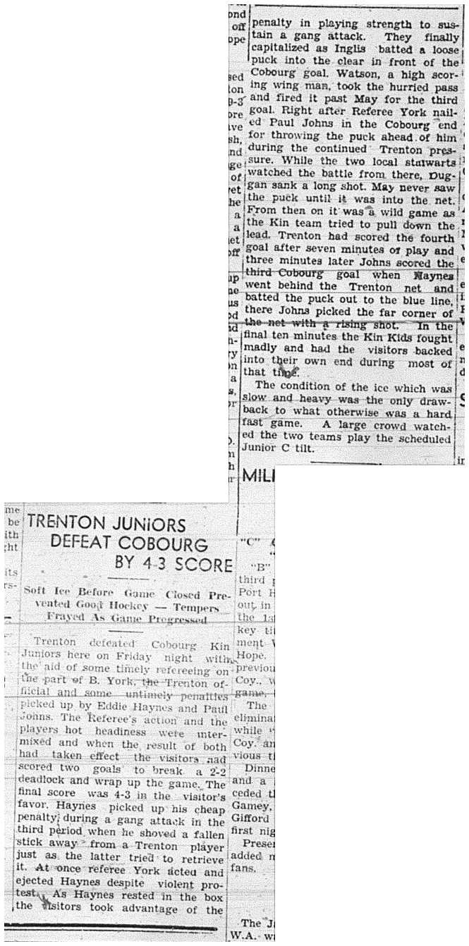 1941-01-23 Hockey -Juniors vs Trenton -bad ice