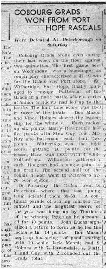 1941-01-30 Basketball -Grads vs PH & vs Peterborough