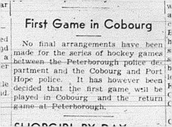 1941-01-30 Hockey -1st fundraiser game between Police in Cobourg