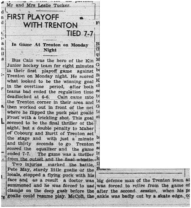 1941-02-20 Hockey -Kin Juniors vs Trenton Jr C Playoff