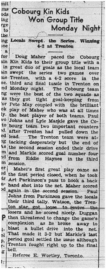 1941-02-27 Hockey -Jr C Kin win Group Title vs Trenton