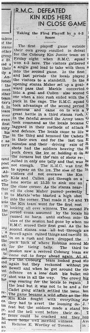 1941-03-06 Hockey -Kin Juniors vs RMC -1st Playoff