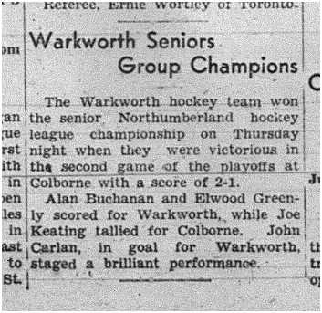 1941-03-13 Hockey -Warkworth vs Colborne for Northumberland Senior Title