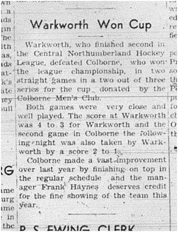 1941-03-20 Hockey -Warkworth vs Colborne Playoff