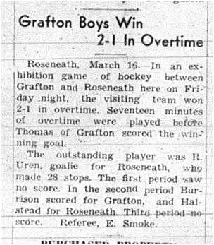 1942-03-19 Hockey -Grafton vs Roseneath