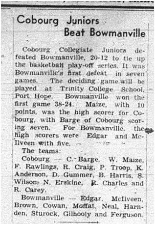 1942-03-19 School -Basketball CCI vs Bowmanville