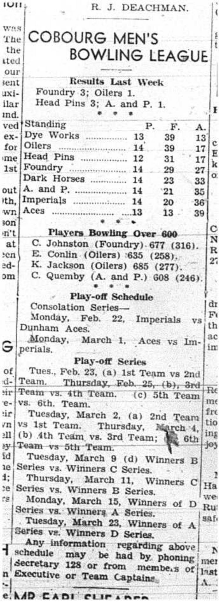 1943-02-18 Bowling - Men