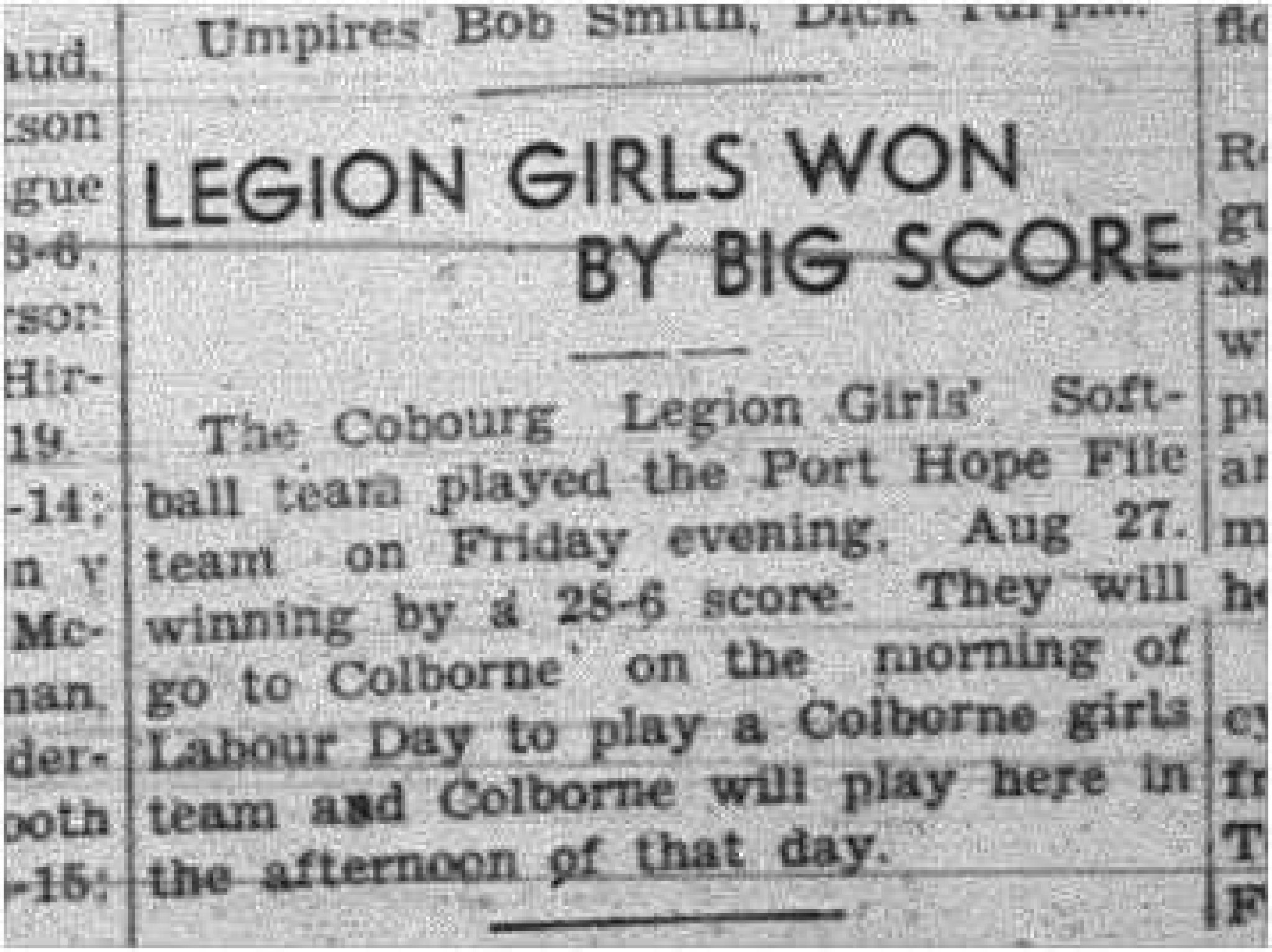 1943-09-02 Softball - Girls Legion