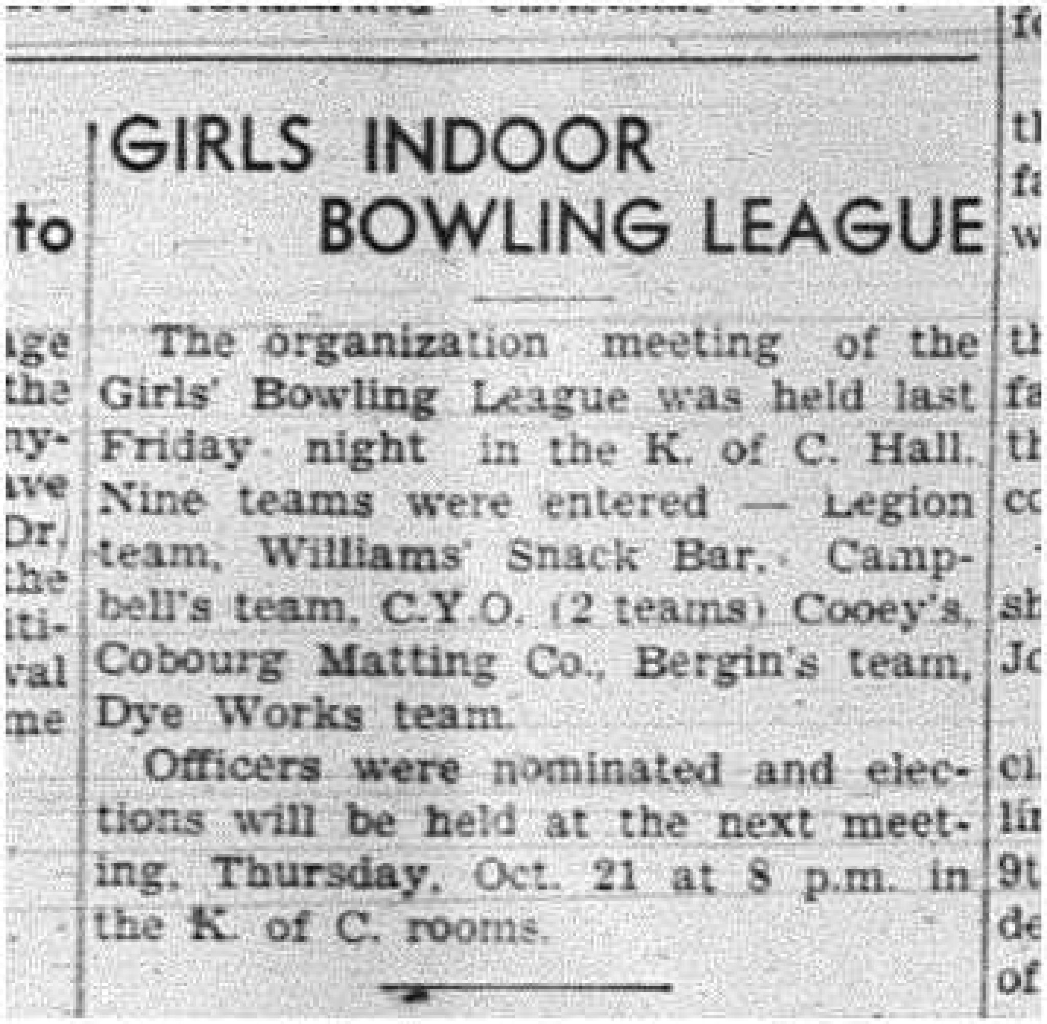 1943-10-21 Bowling - Ladies
