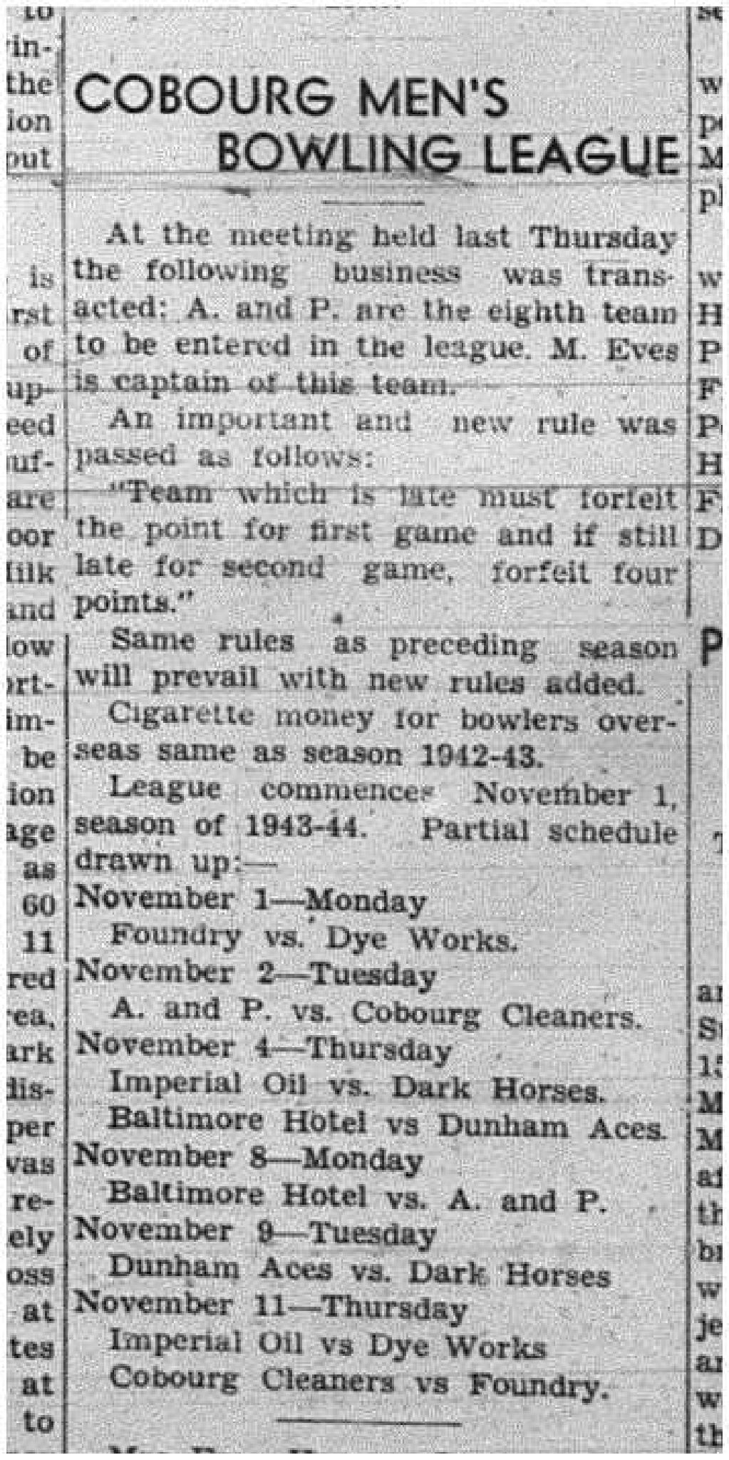 1943-10-21 Bowling - Men