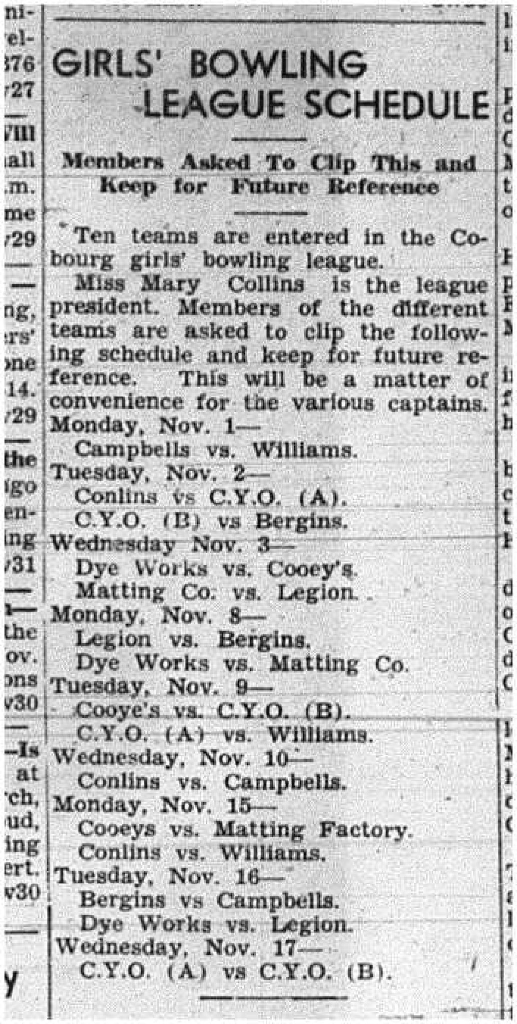 1943-10-28 Bowling - Ladies