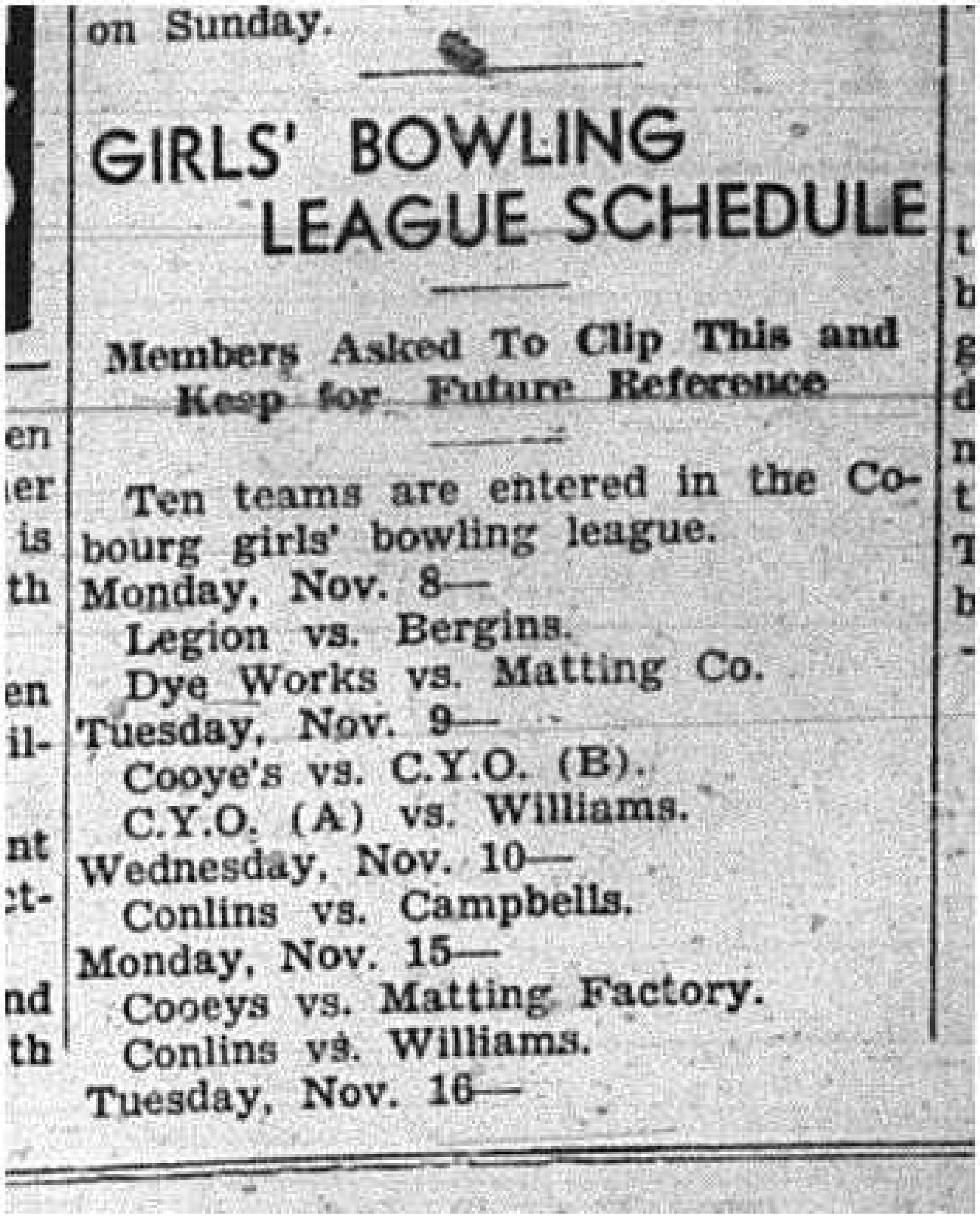 1943-11-04 Bowling - Ladies
