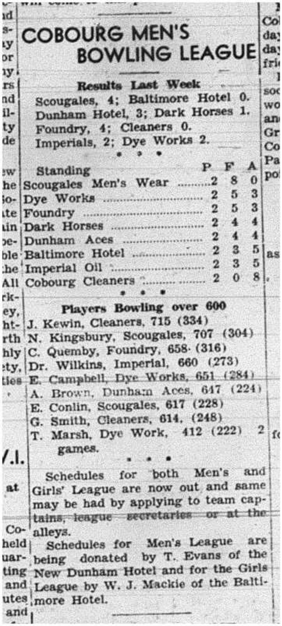 1943-11-18 Bowling - Men