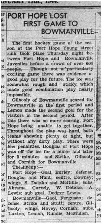 1944-01-13 Hockey -Juveniles PH vs Bowmanville
