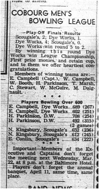1944-03-16 Bowling -Mens League standings