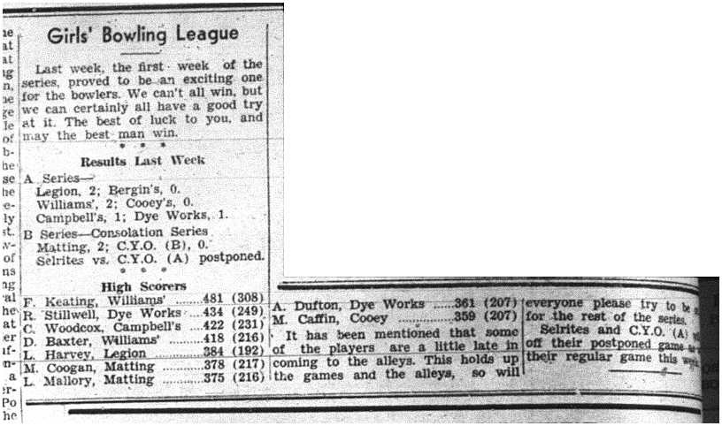 1944-03-23 Bowling -Girls League standings