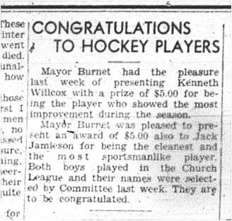 1944-04-27 Hockey -Mayor gives cash awards to CCHL players