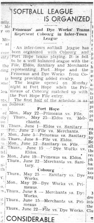 1944-05-25 Softball -InterTown Mens League organized w-PH