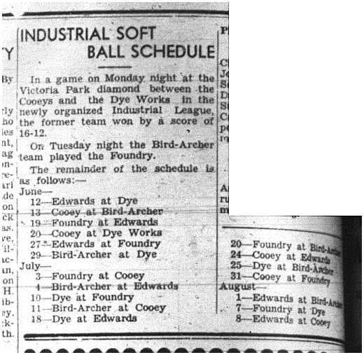 1944-06-08 Softball -Industrial League Schedule