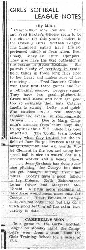 1944-06-29 Softball -Girls League Notes