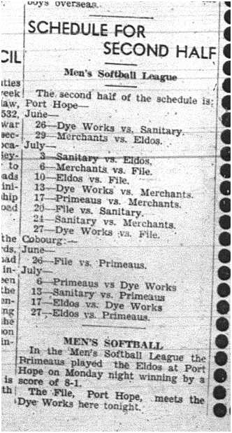 1944-06-29 Softball -Mens League Schedule