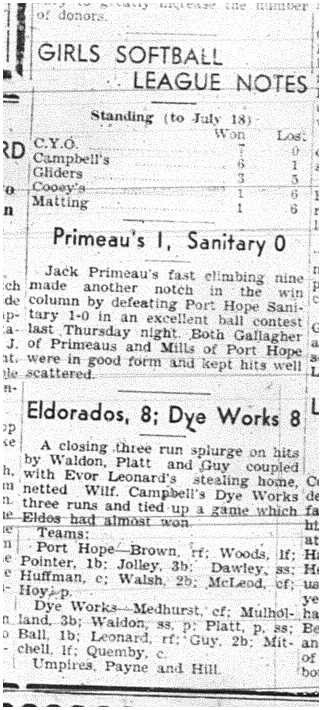 1944-07-20 Softball -Girls League game results
