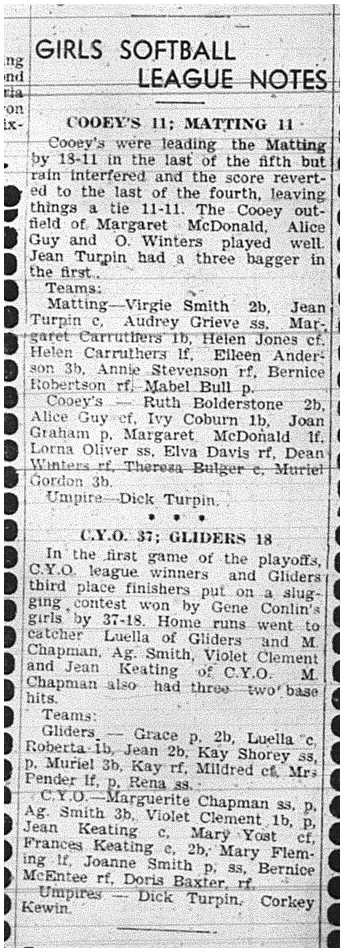 1944-08-03 Softball -Girls League Game results