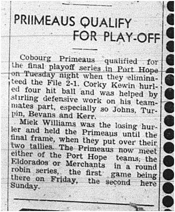 1944-08-24 Softball -Mens League Primeaus move on