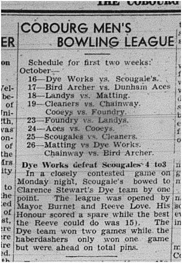 1944-10-19 Bowling -Mens League Schedule