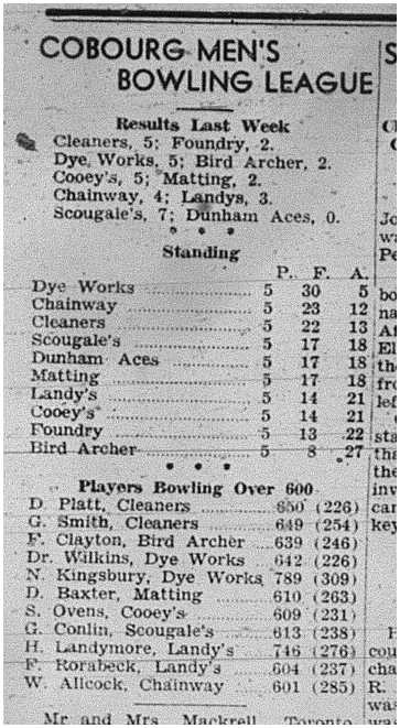 1944-11-23 Bowling -Mens League Stats