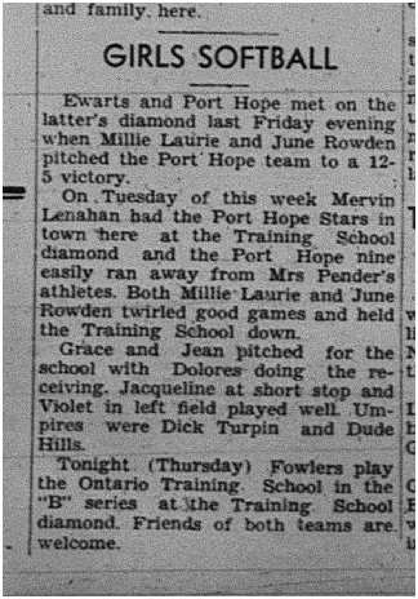 1945-06-14 Softball -Girls -Ewarts at PH