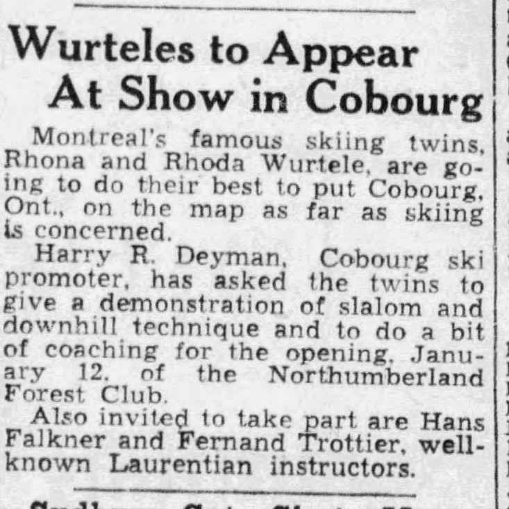 1946-01-05 Skiing -Wurtele Twins at N Forest Ski Club -Montreal Gazette