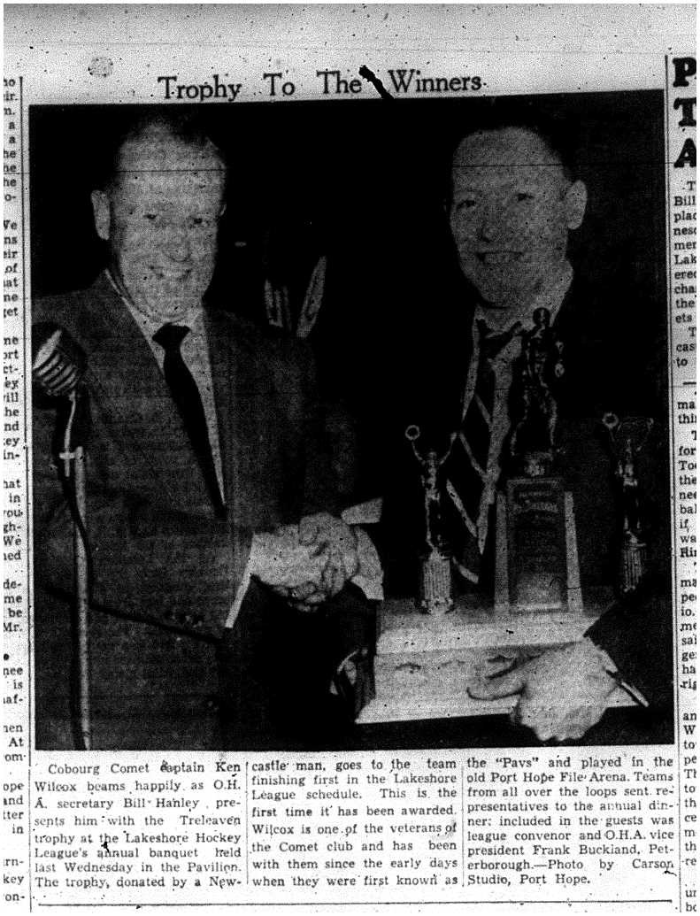 1955-04-28 Hockey -Comets accept Lakeshore League trophy