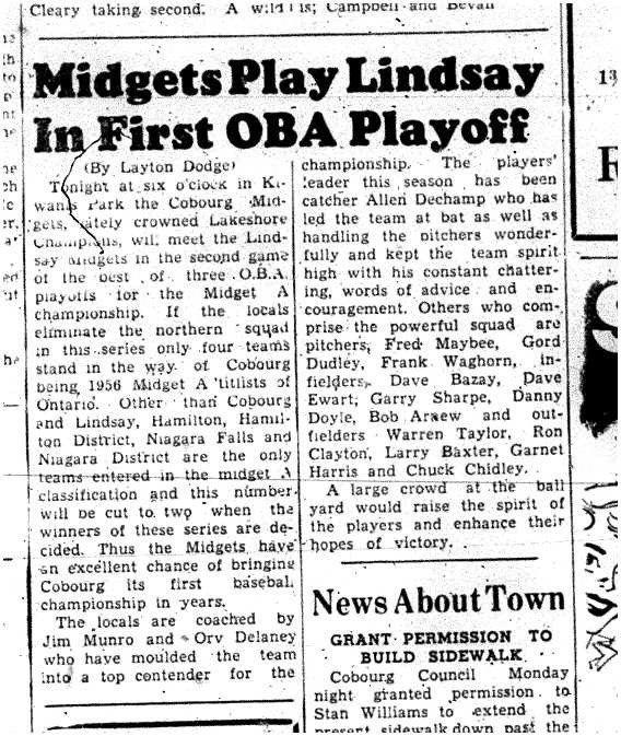 1956-08-23 Baseball -Midgets vs Lindsay in OBA Playoff
