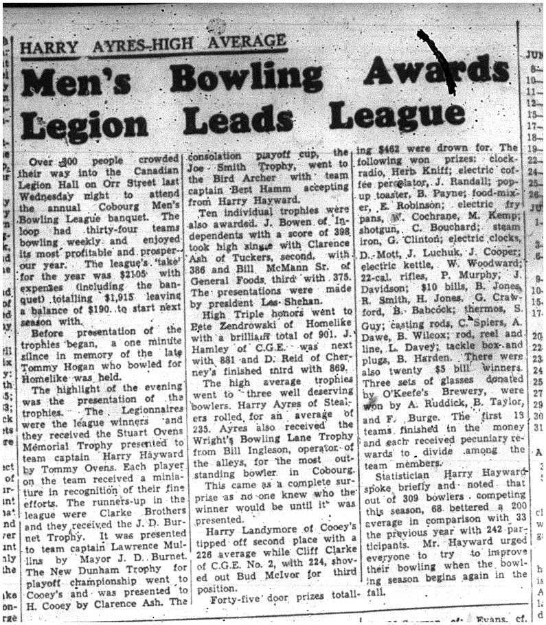 1957-06-06 Bowling -Mens League Awards