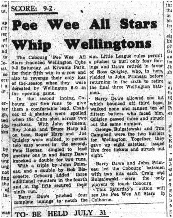 1957-07-18 Baseball -PeeWee AllStars vs Wellington